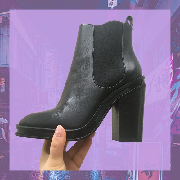 Aldo Black Pointed Leather Boot - Picture 1 of 4